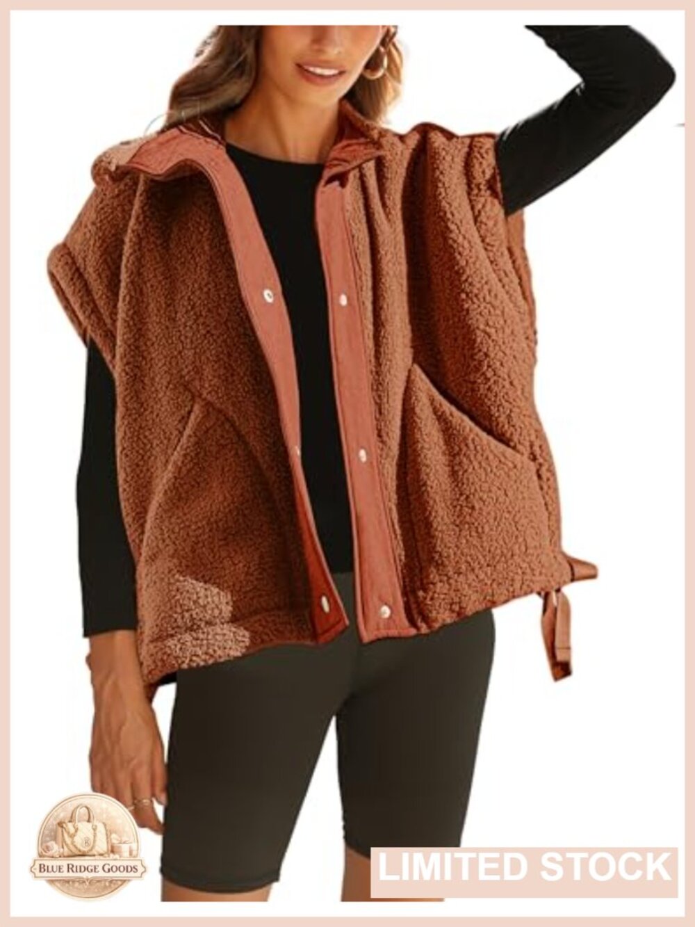 Sleeveless Fleece Vest with Button Up Fuzzy Sherpa Jacket